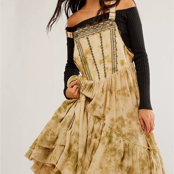 NWT Free People Bali Devon Skirtall Embroidered Olive Drab Sz S - Picture 1 of 8